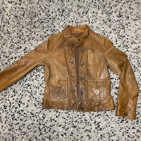 Vintage Y2K GAP Genuine Leather Tan Moto Jacket, SUPER soft Women Size Medium - Picture 1 of 11